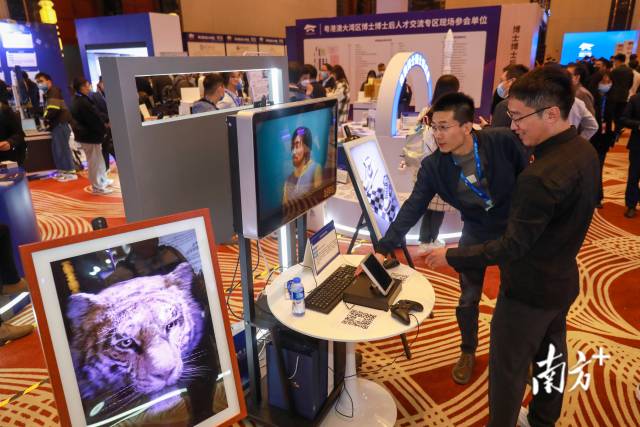 粵港澳大灣區博士博士后成果展，觀展人士了解光場全景顯示設備。南方+記者 錢文攀 攝 