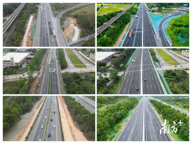 廣澳高速部分路段改擴建前（左）與改擴建后（右）對比。