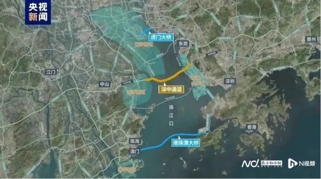 珠江口建成通車的多座大橋，聯通東西兩岸的城市群。圖源：央視新聞