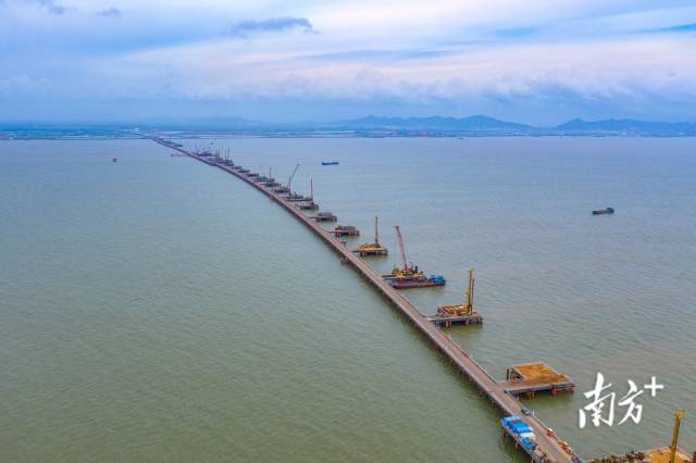 2021年6月29日，黃茅海跨海通道項目控制性工程黃茅海大橋和高欄港大橋5個主塔的164根樁基全部澆筑完成，標志著兩座主橋施工從水下樁基施工轉入水上主塔承臺施工新階段。 2021年6月29日，黃茅海跨海通道項目控制性工程黃茅海大橋和高欄港大橋5個主塔的164根樁基全部澆筑完成，標志著兩座主橋施工從水下樁基施工轉入水上主塔承臺施工新階段。