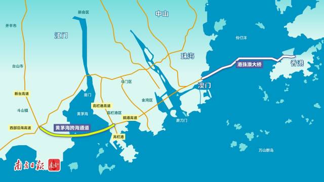 黃茅海跨海通道路線圖。 南方+招鳳儀 制圖