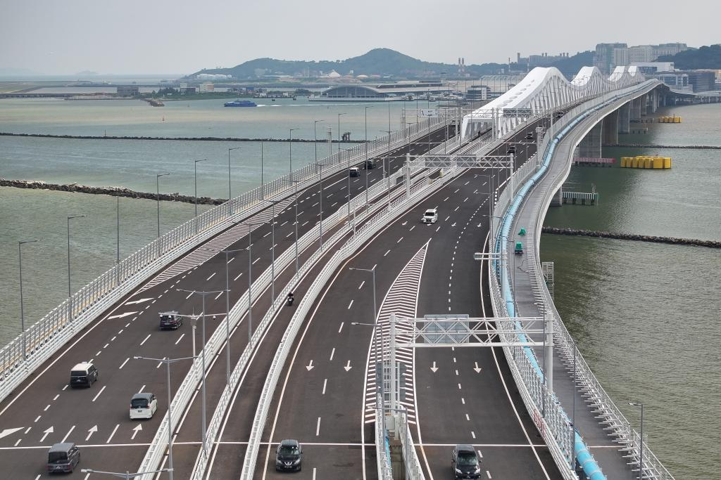  2024年10月1日拍攝的澳門大橋（無人機照片）。新華社發（梁建華 攝）