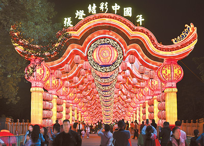 游客在參觀2025年粵港澳大灣區燈會。