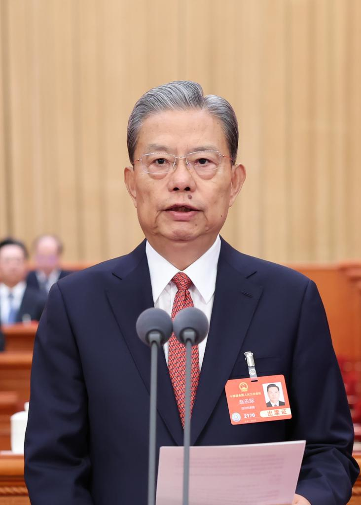 3月5日上午，第十四屆全國人民代表大會第三次會議在北京人民大會堂開幕。趙樂際主持開幕會。新華社記者 黃敬文 攝