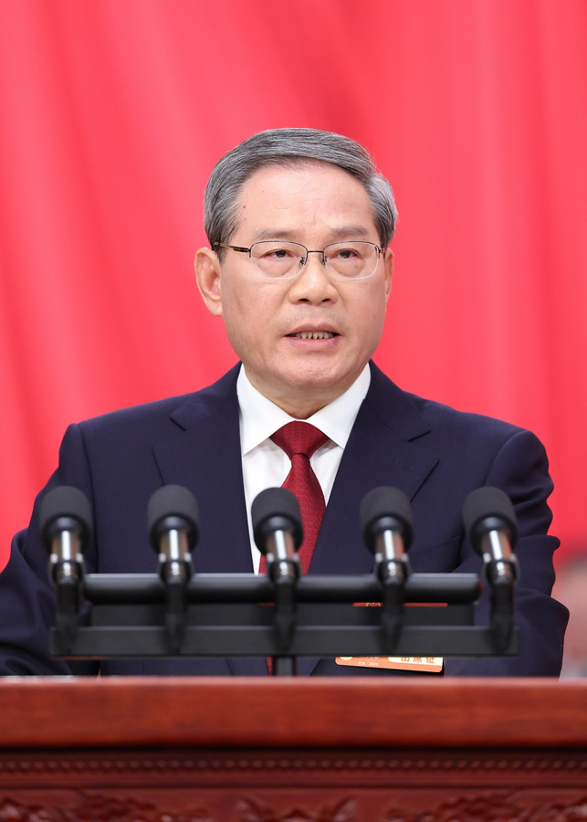 3月5日上午，第十四屆全國人民代表大會第三次會議在北京人民大會堂開幕。國務院總理李強作政府工作報告。新華社記者 劉彬 攝