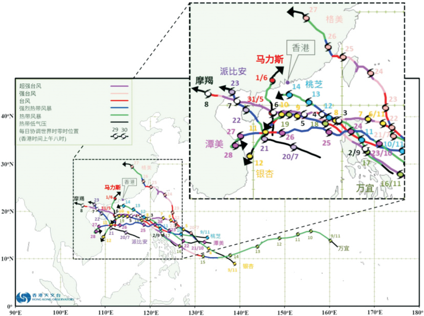 2024年影響大灣區(qū)的臺(tái)風(fēng)路徑圖