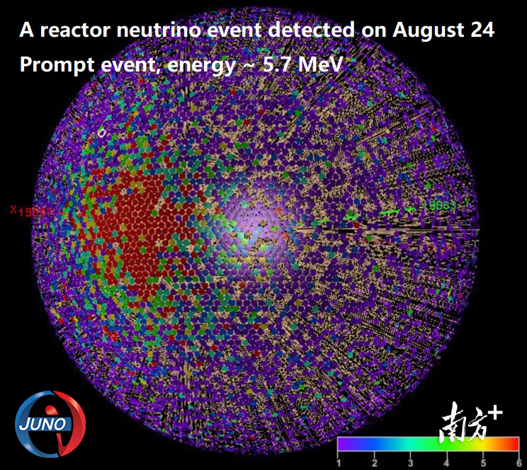 JUNO探測到的一個反應堆中微子事例。劉悅湘 攝